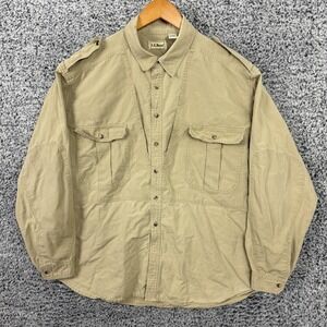 Vintage LL Bean Shirt Mens XL Beige Safari Field Epaulet Button Up Hong Kong 90s